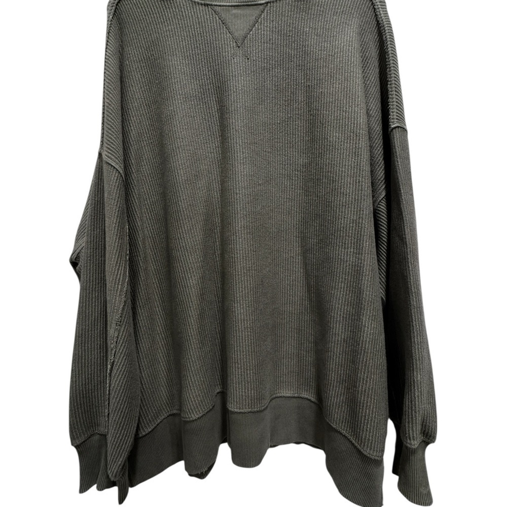 Aerie Big Chill Sweatshirt Women’s Green Rib Knit Crew Neck Oversized Fit Sz Lg